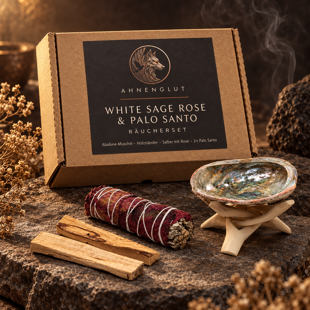 SoulSpace Räucher-Set: Weißer Salbei, Palo Santo & Abalone-Schale