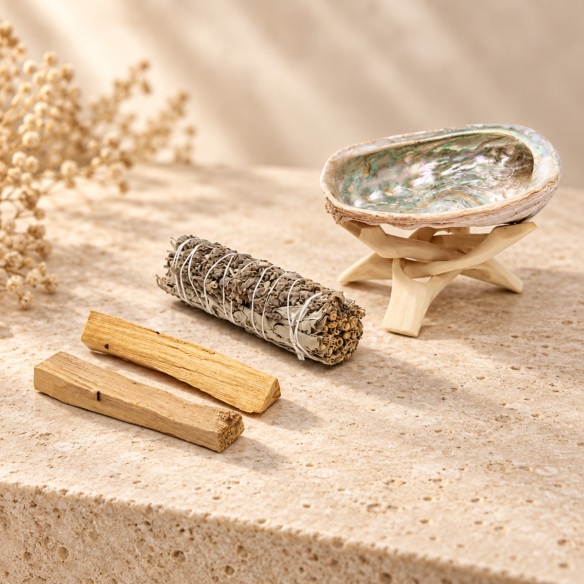 SoulSpace Räucher-Set: Weißer Salbei, Palo Santo & Abalone-Schale