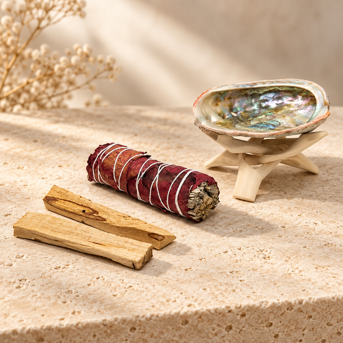 SoulSpace Räucher-Set: Weißer Salbei, Palo Santo & Abalone-Schale